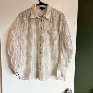 Modern works ivory & black checked lagenlook tencel blend oversized button down